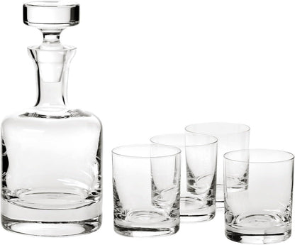 European-Made Decanter Gift Set | 1 Handmade European Lead-free Crystal Decanter with Stopper (30 Fl Oz) & 4 Crystal Whisky Glasses (11 FL Oz)