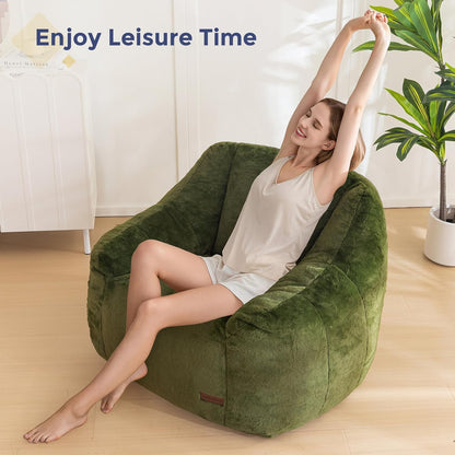 MAXYOYO Bean Bag Chair, Comfy Bean Bag Sofa with Back Support, Faux Fur Bean Bag Chair for Adults and Kids, Stuffed Floor Sofa for Living Room, Bedroom, Apartment, Green