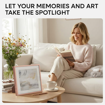 Homeforia 10x10 Picture Frame Rose Gold, High End Metal 10 by 10 Square Frames with Mat 8 x 8 Photo, 10by10 Poster Frame Matted to 8x8 Print, Wall or Tabletop Frame, Tempered Glass, Wall Kit, Set of 1