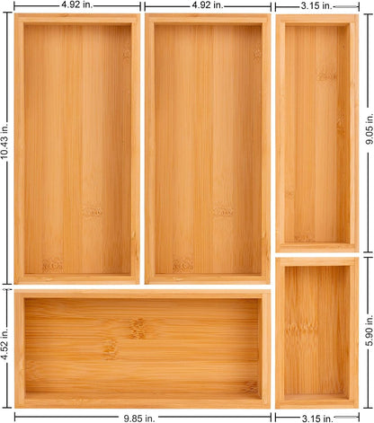 bamboo drawer organizer Set，expandable drawer dividers,wooden storage organizers,large trays for kitchen, bathroom,flatware,Tea Bag Organizer (1 X 5PCS Natural)