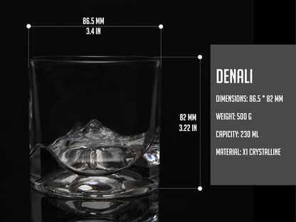 Denali Mountain Heavy Crystal Whiskey Glasses Gift Set of 2, Thick Freezable Bourbon Glass 1lb Each, Premium Whiskey Gifts for Men, Frozen Crystal Chills Cocktails, 10 oz