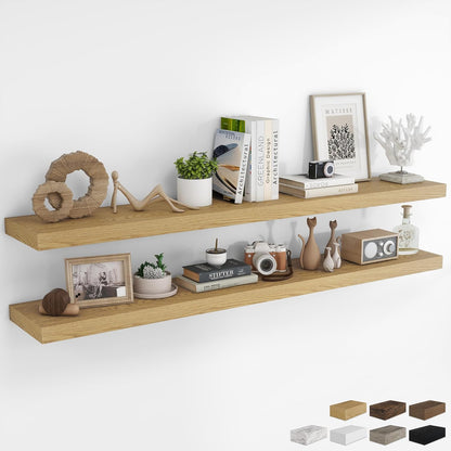 RICHFOCUS 72Inch Floating Shelves for Wall 2 Pack Shelves for Bedroom|Kitchen|Bathroom Wall Mounted Rustic Wood Floating Shelf with Invisible Brackets for Books|Storage|Decor, Oak