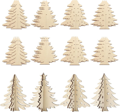 COCHIE DIY 3D Christmas Tree Wood Crafts to Paint for Kids Adults, Paintable Unfinished Wooden Slices for Craft, Xmas Trees Cutouts Ornaments for Painting Decorations (24 PCS)