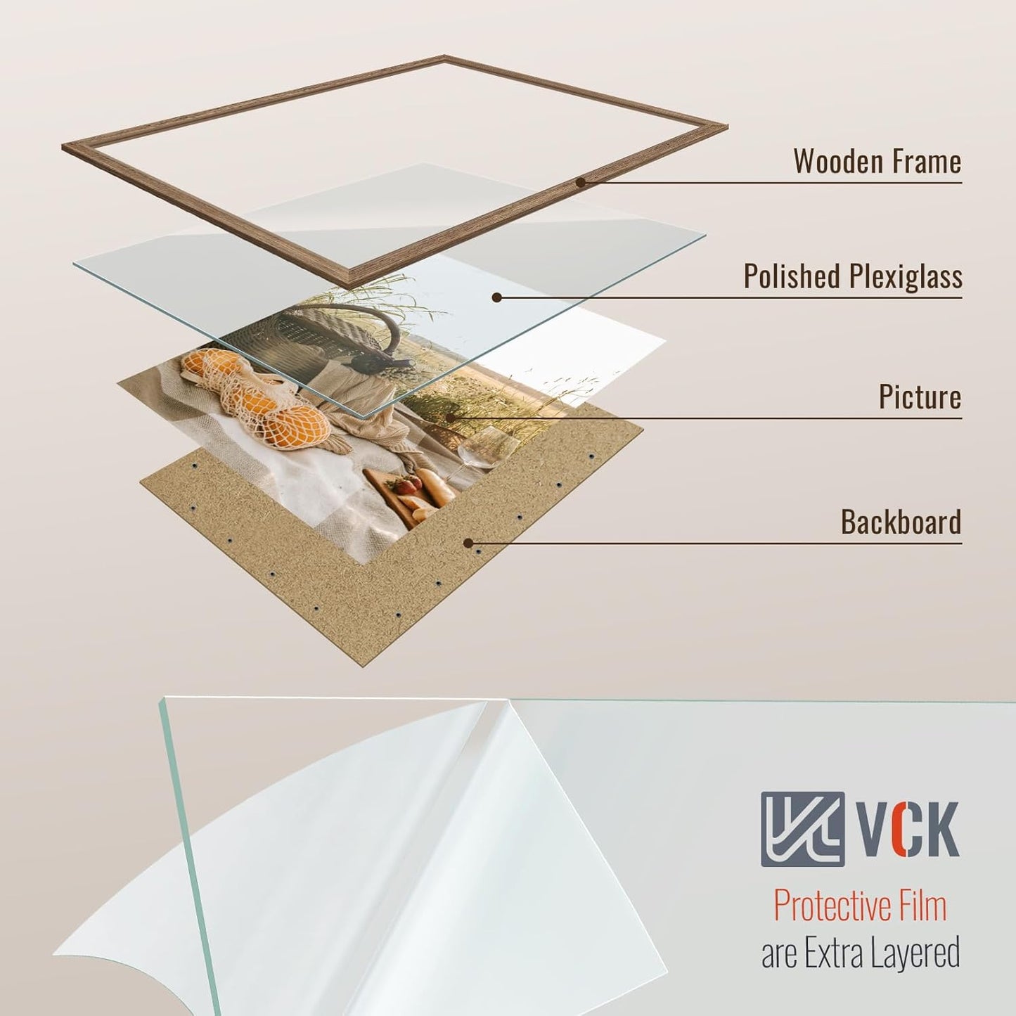 VCK 20x30 Frame 3 Pack - Brown Walnut, Natural Textured Solid Wood Poster Picture Frame, Wall Mounting Hanging