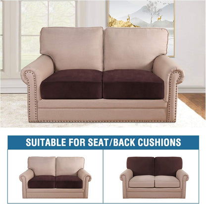 H.VERSAILTEX Velvet Stretch Couch Cushion Cover Plush Cushion Slipcover for Chair Loveseat Sofa Cushion Furniture Protector Seat Cushion Sofa Cover (2 Piece Large Sofa Cushion Covers, Brown)