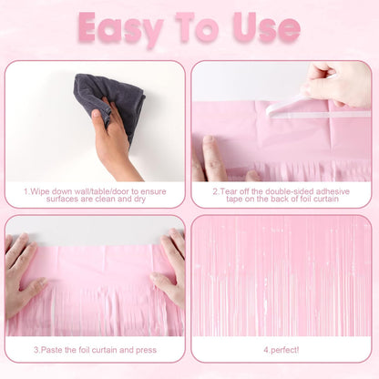 3 Pack 3.3 x 8.2 ft Pasel Pink Foil Fringe Backdrop Curtains, Tinsel Streamers Birthday Party Decorations, Fringe Backdrop for Graduation, Baby Shower, Gender Reveal, Disco Party