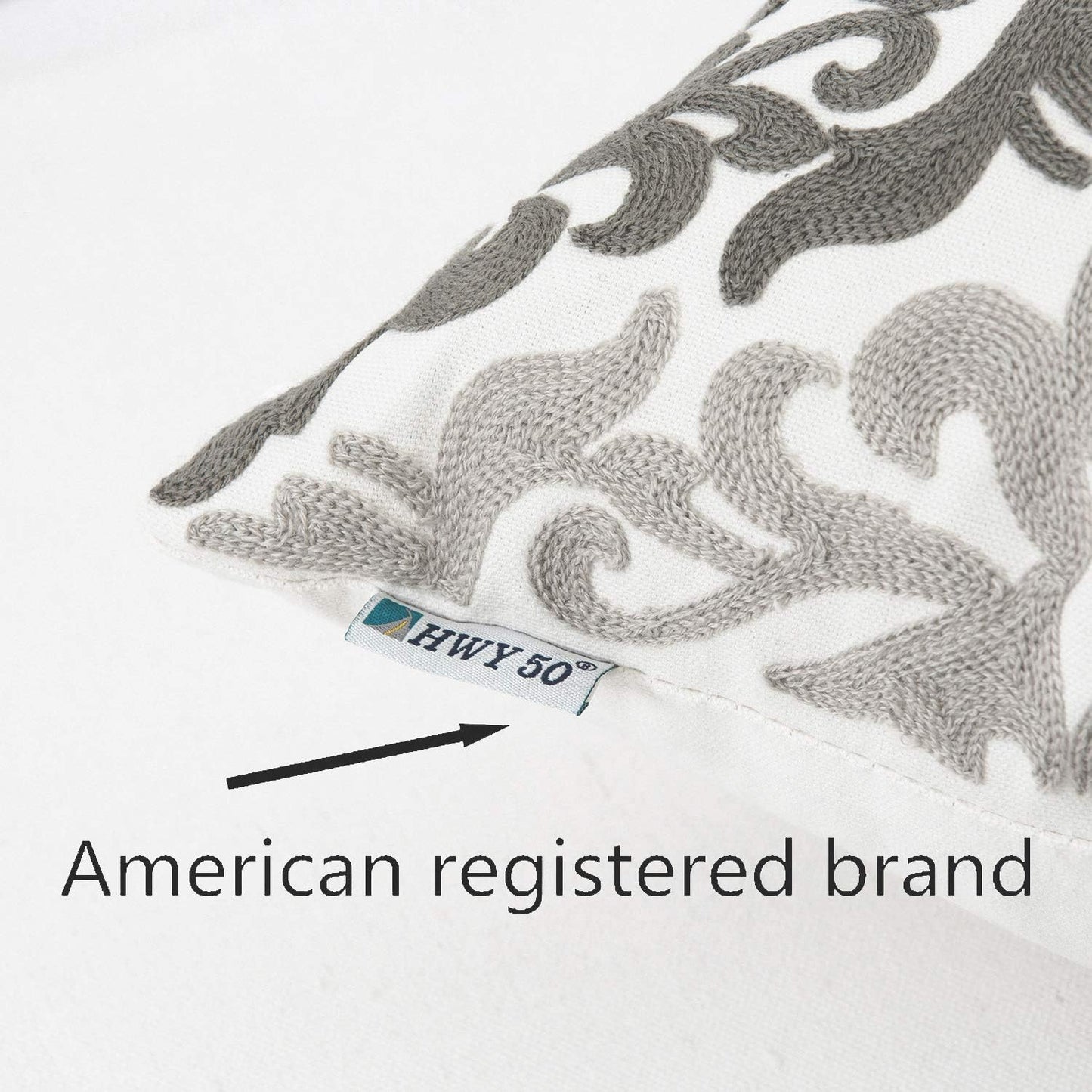 HWY 50 Grey Gray Decorative Throw Pillow Covers 18x18 Inch (1 Piece), Embroidered Cotton Farmhouse Cushion Cover Pillow Case for Sofa Couch Living Room Bed Bedroon, Floral Geometric