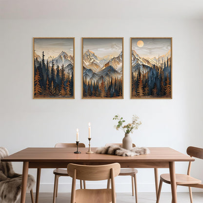 Wood Mountain Framed Canvas Wall Art Set, Pine Trees Wall Painting, Ridge Scenery Wall Decor, Natural Sun Landscape Art Print for Living Room, Bedroom, Dining Room, Office - 16"x24"x3
