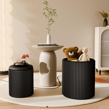 Ottoman with Storage Set of 2, Velvet Storage Ottoman, Upholstered Sponge Vanity Stool Support 300lbs, Multifunctional Coffee Table Foot Rest Ottomans for Living Room Bedroom, White