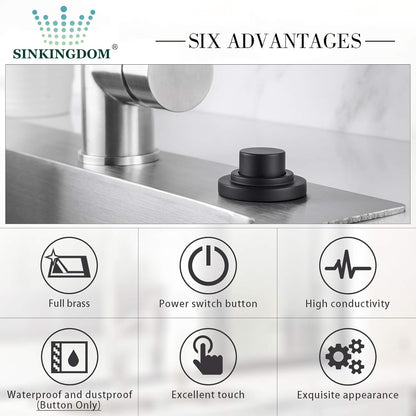 SinkTop Air Switch Kit (Long Full Brass Button) for Disposal, Dual Outlet, (Matte Black)