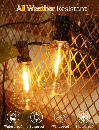 200FT Outdoor Lights for Patio – Dimmable String Lights for Outside with Remote – LED Hanging Lihgts Waterproof Shatterproof ST38 Edison Bulbs for Backyard Cafe Bistro Porch Christmas Party