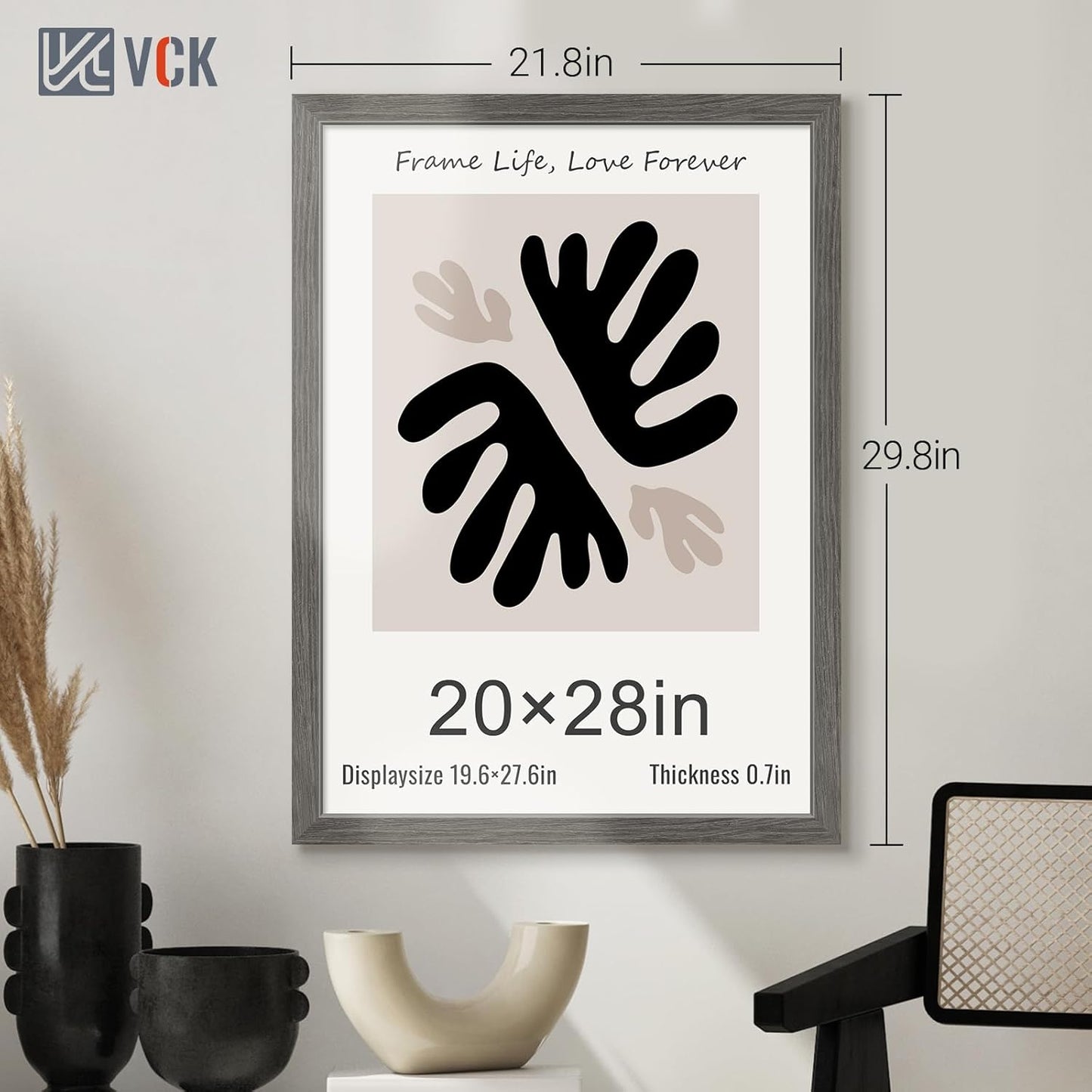 VCK 20x28 Picture Frame 3 Pack, Gray Solid Wood Poster Picture Frame, Exclusive Wood Grain, Wall Mounting Hanging