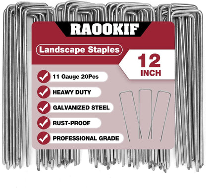 RAOOKIF 12 Inch Long Galvanized Garden Landscape Staples, 20/50/100/200Pcs Metal Stakes for Decoration, Fence, Lawn, Fabric Pins