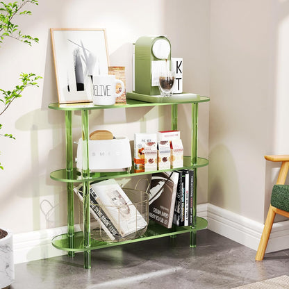Clear Bookshelf, Acrylic Bookcase with Open Book Shelf Console Table for Entryway Office (3 Tier Green)