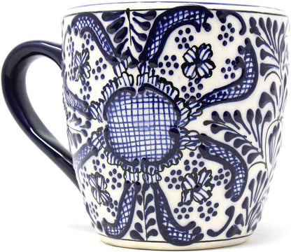 Encantada Handmade Hand-Painted Authentic Mexican Pottery Mugs (1-Pack, Cobalt Blue Flower)