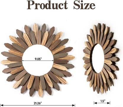 Honiway Boho Wall Decor 21 inch Wall Mirror Rustic Wood Decorative Mirror for Room Decor Rustic Home Decor Farmhouse Wall Decor at Living Room Bedroom Bathroom Hallway Trilcolor