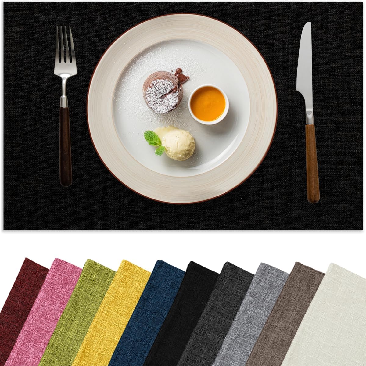 Placemats Set of 4, Bilayer Thickened Linen Place Mats Heat Resistant Machine Washable Wrinkle Free Carefully Selected Polyester Mats for Kitchen/Dining/Coffee Table (Black)