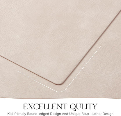 MOSAYT Vinyl Placemats Set of 8-12 X 17 Inch - Faux Leather 100% Waterproof Oil-Proof Wipeable PU Place Mats, Heat Resistant Reversible Table Mats for Kitchen, Dining, Outdoor (Beige)
