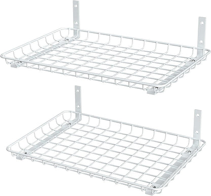 EVERHANGER Garage Wall Shelves 12x18 Inch, Wall Mounted Storage Shelf, Metal Shelf Rack, Heavy-Duty Shelf Organizer 2 Pack, White