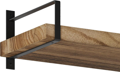 Wallniture Toledo 60 inch Floating Shelf with Heavy Duty Bookend Brackets, Wooden Shelves for Wall, 1pc, Burnt Finish