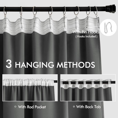 MIULEE Back Tab Grey Blackout Curtains 84 Inch Length 2 Panels Set for Living Room Bedroom Privacy, Rod Pocket/Pinch Pleated Thermal Insulated Room Darkening Light Blocking Curtains 84 Inches Long