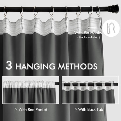 MIULEE Back Tab Grey Blackout Curtains 102 Inch Long 2 Panels Set for Living Room Bedroom, Rod Pocket/Pinch Pleated Thermal Insulated Room Darkening Light Blocking Floor to Ceiling Curtains/Drapes
