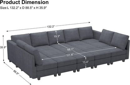 Belffin Large 15 Seat Modular Sectional Sofa with Storage Seat Corduroy Sleeper Sectional Sofa Bed Oversized Convertible Modular Couch for Living Room Dark Grey
