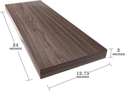 Large Floating Shelves for Wall Set of 3 Wooden Wall Shelves 24 in x 12.75 in x 2 in Room Decor Long Shelf with Invisible Wall Mount Bracket for Bedroom Kitchen Living Room Walnut