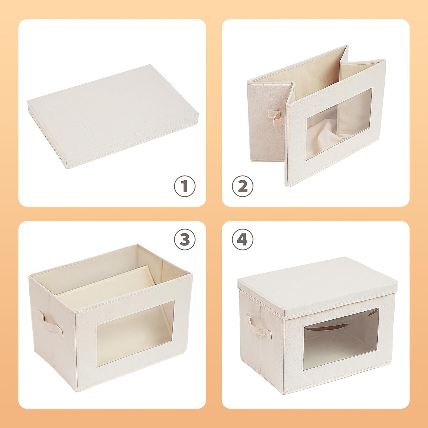 Citylife 4-Pack Storage Bins with Lids, Fabric Foldable Storage Bins with Soft Cord Handles, Cube Closet Storage Baskets with Lids, Organizers for Organizing Clothes and Books, Beige