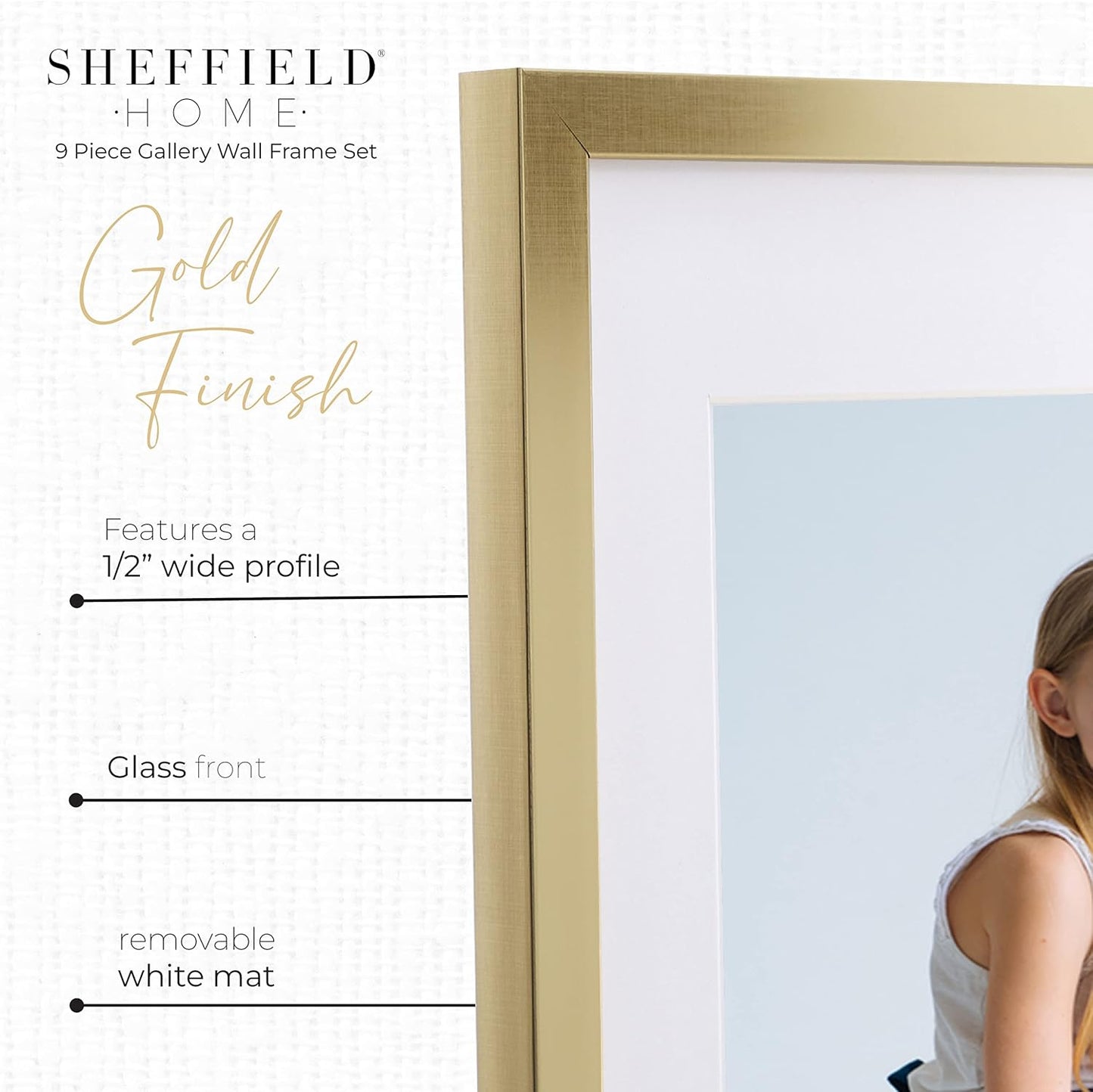 Sheffield Home 9 Piece Gallery Wall Frame Set, 11x14 Inch, Gold