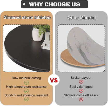 Round Nesting Black Coffee Table (Set of 2), Sintered Stone Top & Sturdy Metal Base for Living Rooms and Tight Spaces