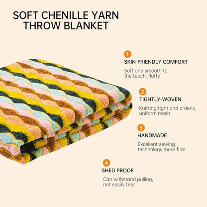Soft Chenille Yarn Throw 36"x48", Handmade Knit Throw Blanket, for use in All Seasons, Soft Cozy Warm Knitted Blanket for Bed Sofa, Couch Chair, Living Room(1.15Ib)