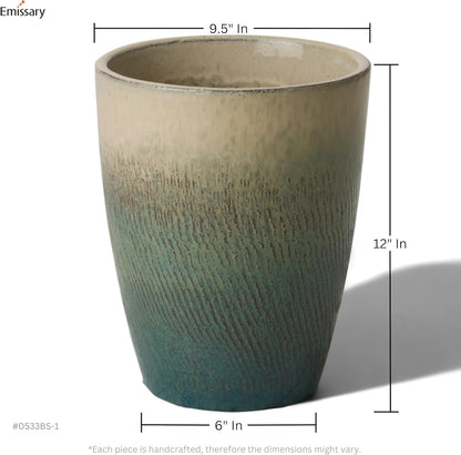 Emissary Bullet 9.5 in. Bayside Green Ceramic Round Planter (9.5 in. L x 9.5 in. W x 12 in. H) with Drainage Hole