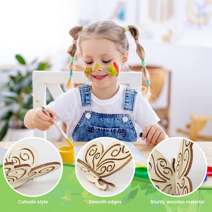 COCHIE DIY 3D Spring Butterfly Wood Crafts to Paint for Kids Adults, Paintable Unfinished Wooden Slices for Craft, Butterflies Cutouts Ornaments for Painting Decorations (24 PCS)