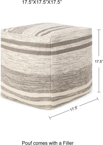 REDEARTH · Tufted Pouf Ottoman with Filler Textured Storage Cube Bean Bag Pouffe Footrest for Living Room, Bedroom, Nursery, Kidsroom; 100% Cotton (17.5"X17.5"X17.5", Melange Delight Taupe)