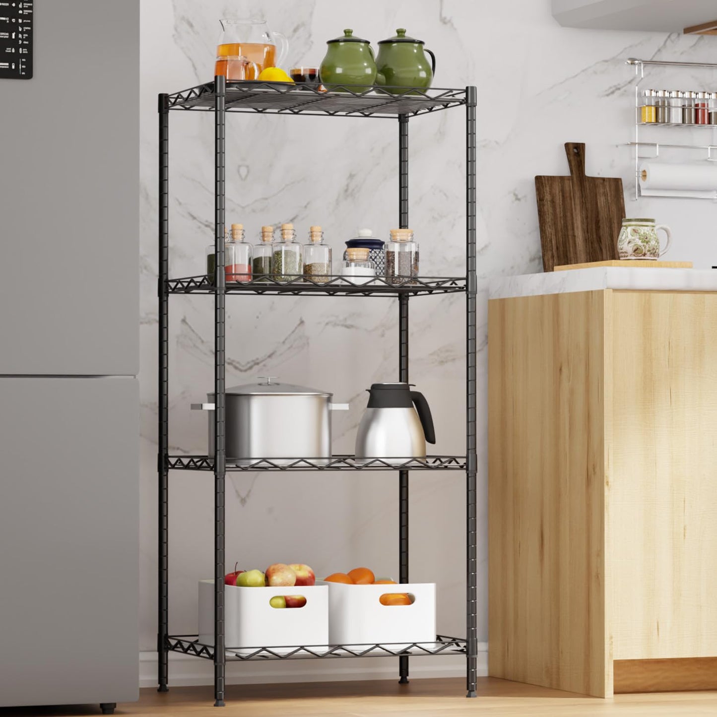 4-Tier Wire Shelving Unit 600 lbs Weight Capacity Storage Shelves Metal Frame Garage Shelves Easy