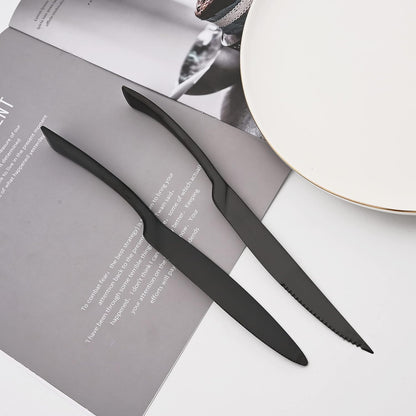 Luxury Silverware Set Flatware Cutlery 18/10 Stainless Steel Matte Polishing Metal Utensils Set Group Service for 1, 6-piece, Black