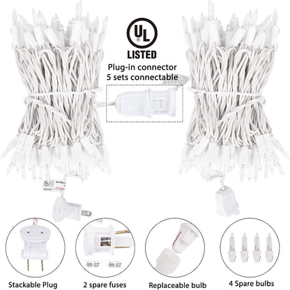Minetom Clear Christmas String Lights 100 Count 26.5 Feet Incandescent Bulb Mini Lights for Indoor Xmas Tree Garland Birthday Wedding Party Festival Decoration, 2 Pack White Wire