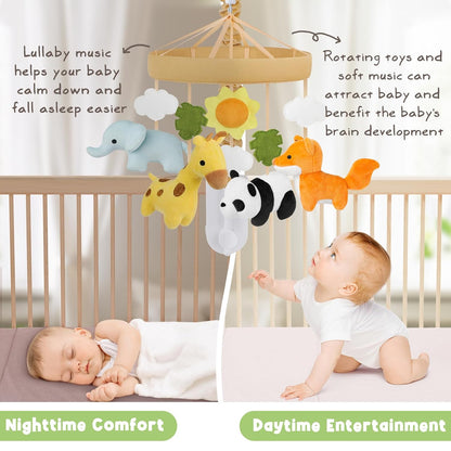 Animals Crib Mobile - Safari Baby Mobile for Crib with 12 Lullabies for Boys & Girls, Musical Baby Mobile for New Borns, Nursery Mobiles, Fits Standard Cribs