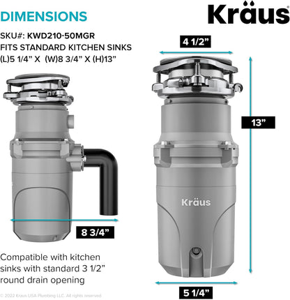 KRAUS® WasteGuard™ High-Speed 1/2 HP Continuous Feed Ultra-Quiet Motor Garbage Disposal with Power Cord and Flange Included and Universal Mount