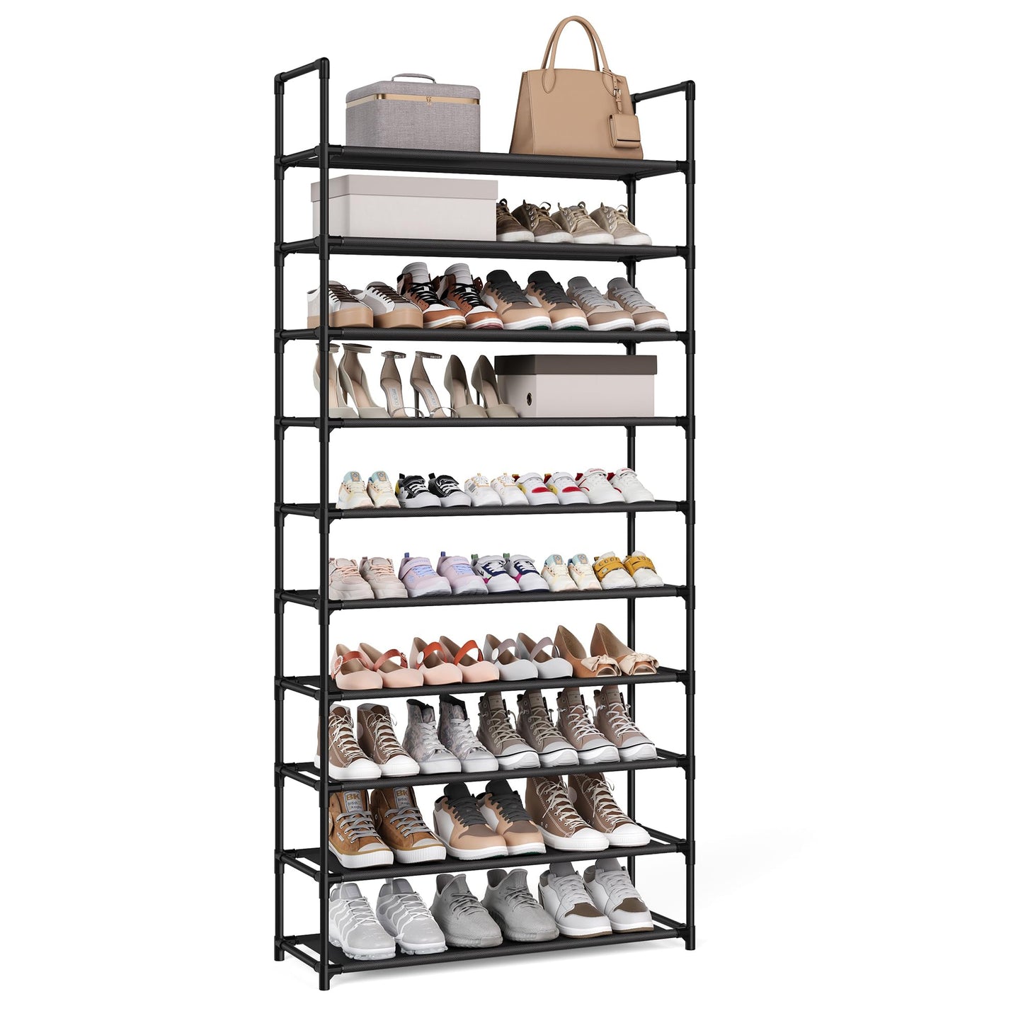 SONGMICS Shoe Rack, 10-Tier Shoe Shelf, Shoe Storage Organizer, 11 x 32.7 x 68 Inches, Metal Frame