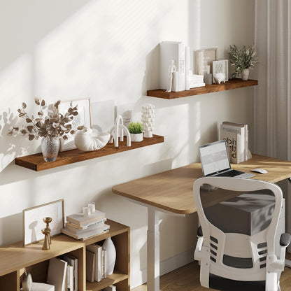 BAMEOS Floating Shelves, American Oak Wall Mounted Wooden Shelves with Invisible Brackets Set of 2, Hanging Wall Shelves Decoration for Bedroom, Bathroom, Living Room and Kitchen