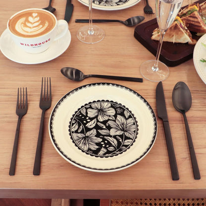 Stainless Steel Flatware Set Hand Forged 18/10 Silverware Set Matte Black Cutlery Set with Cuboid Handle Matte Finished 40 Pieces Home Event Use Wedding Housewarming Gift Service for 8