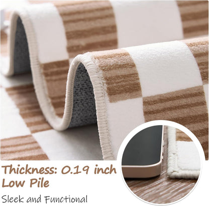 jinchan 3x5 Brown Checkered Area Rugs for Kids Room - Machine Washable Rug Modern Neutral Geometric Lattice Soft Non-Slip Carpet for Nursery Playroom Bedroom Entryway Living Room Home Office