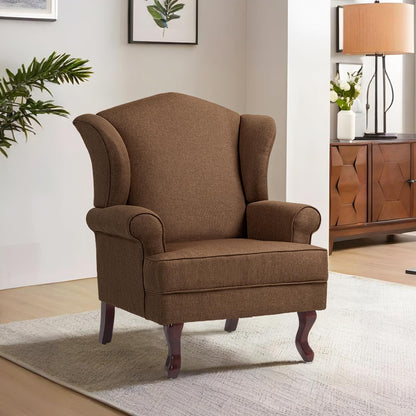 Accent Chair, High Back Upholstered Armchair with High Resilience Sponge & Wood Legs, Mid-Century Modern Comfy Single Sofa Reading Chairs for Living Room, Bedroom (Brown, Set of 2)