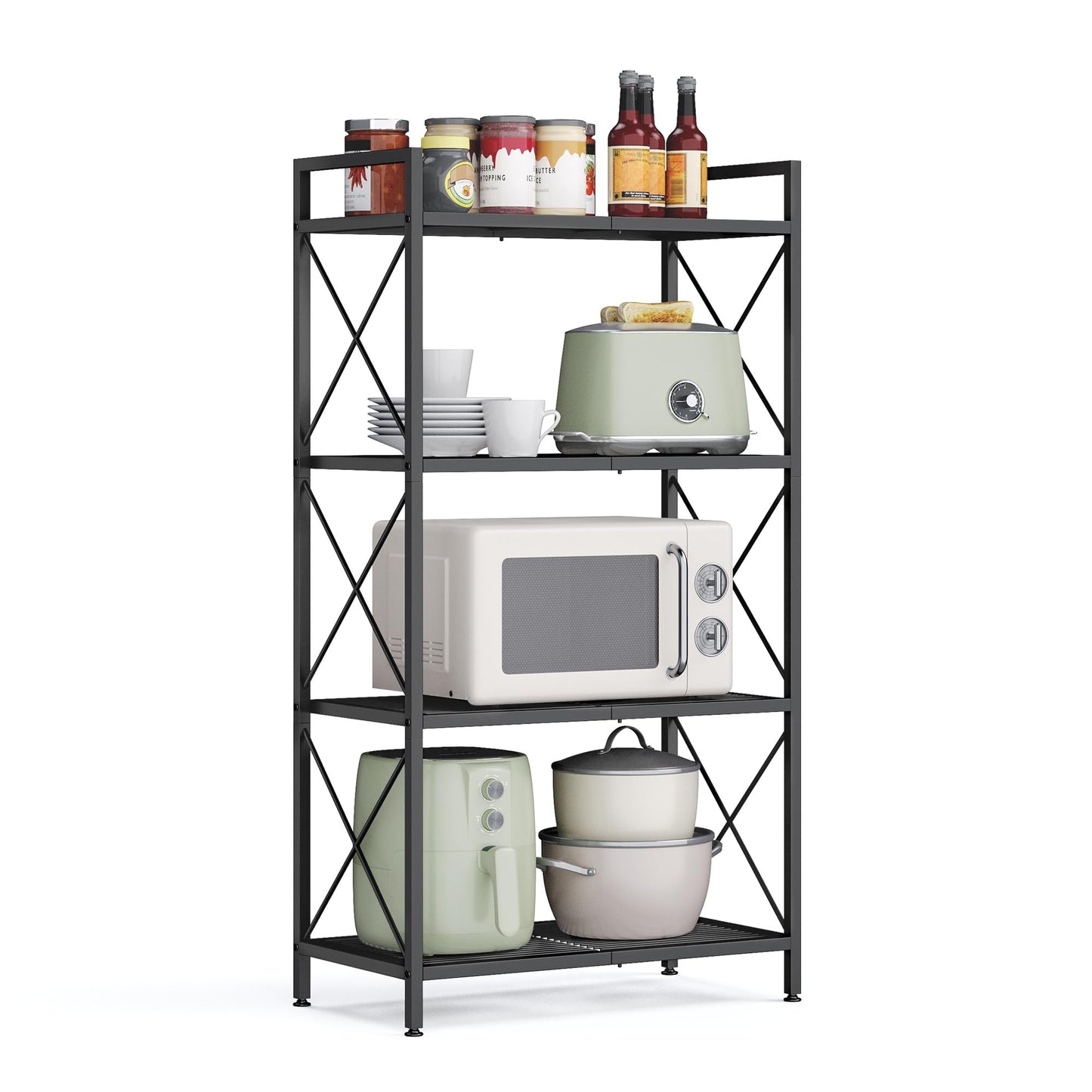 SONGMICS 4-Tier Metal Storage Rack, Shelving Unit with X Side Frames