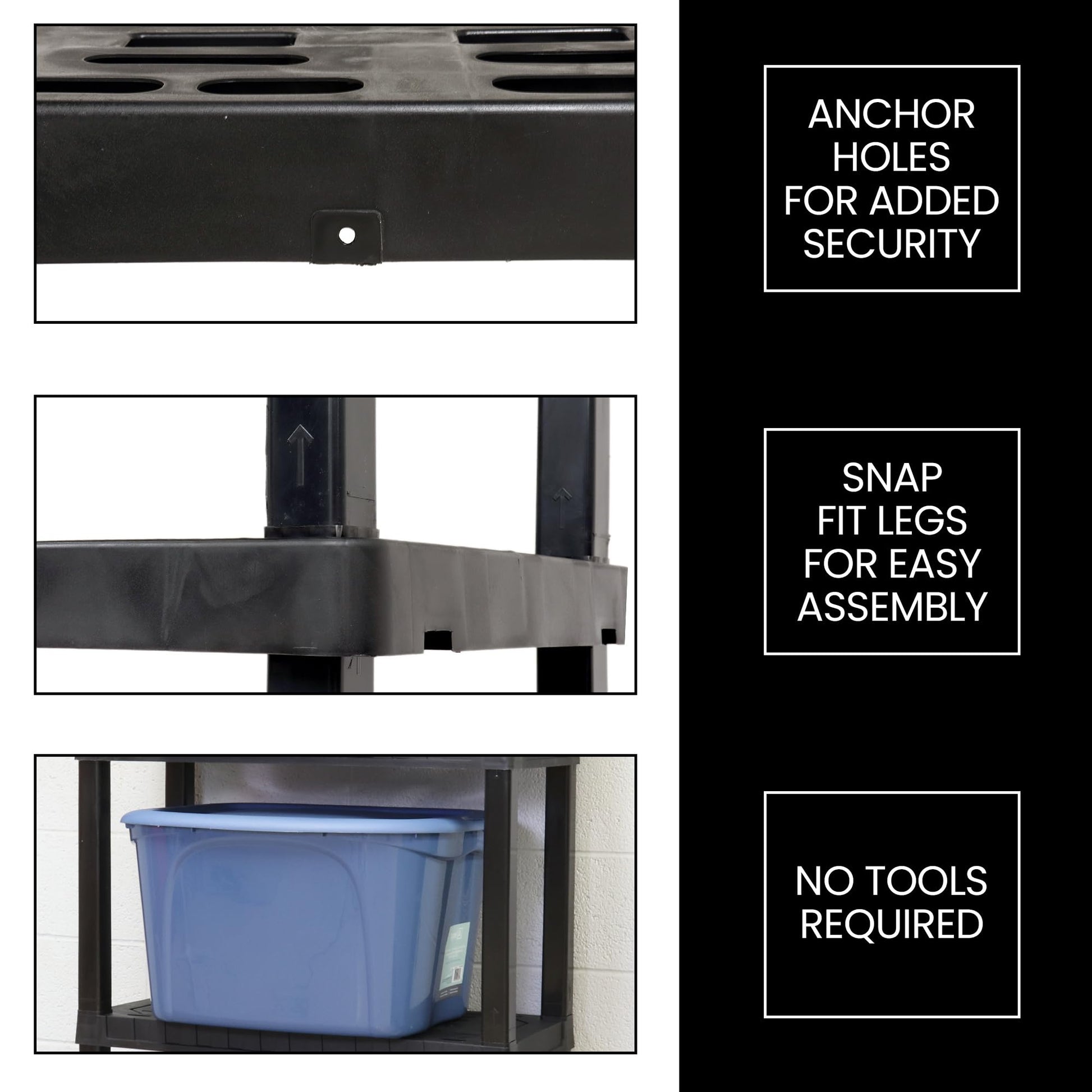 Oskar Heavy Duty Plastic Storage Shelves- for Garage, Kitchen, Bathroom Basement Kids Room