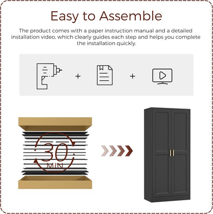 60" Tall Metal Pantry Cabinet, Black Kitchen Pantry Storage Cabinet with Doors and 3 Adjustable Shelves, Cupboard for Kitchen, Dining Room, Living Room, Bathroom