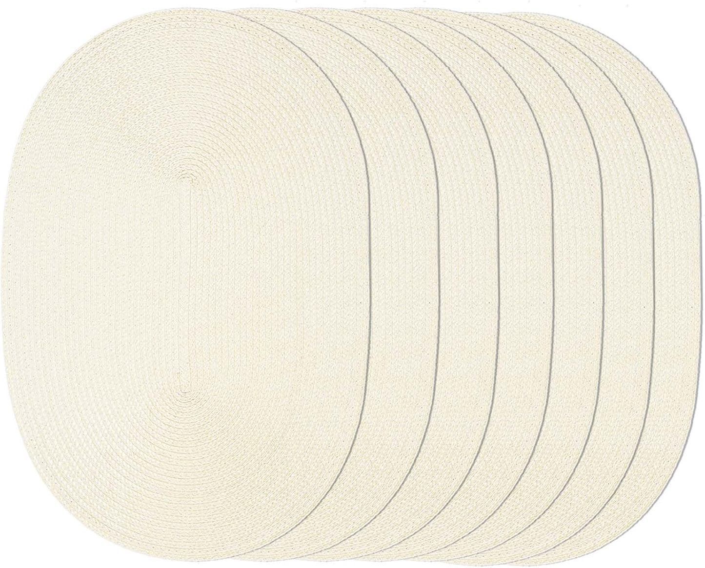 AHHFSMEI Placemats Set of 6 for Dining Table Washable Woven Vinyl Non-Slip 18x12 inches Placemat Heat-Resistant Durable Table Mats for Dining Table Easy to Clean (Oval Beige, 6)