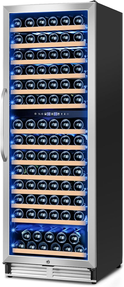 24 Inch Wine Fridge,180 Bottles Dual Zone Wine Cooler Refrigerator, Built-in or Freestanding Wine Refrigerator with Glass Door and Safety Lock, Low Noise, Large Wine Cellar for Home, Office, Kitchen